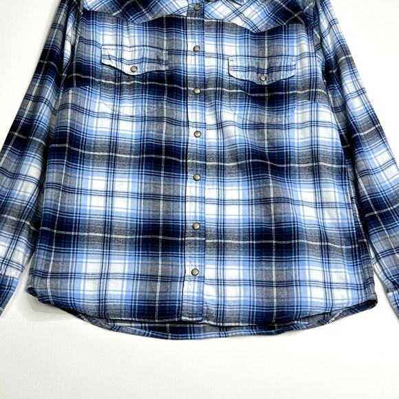Jachs Girlfriend Long Sleeve Plaid Snap Flannel Shirt Blue Womens Medium Cotton - Picture 3 of 9